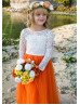Ivory Lace Burnt Orange Tulle Fall Flower Girl Dress Ivory Lace Burnt Orange Tulle Fall Flower Girl Dress
